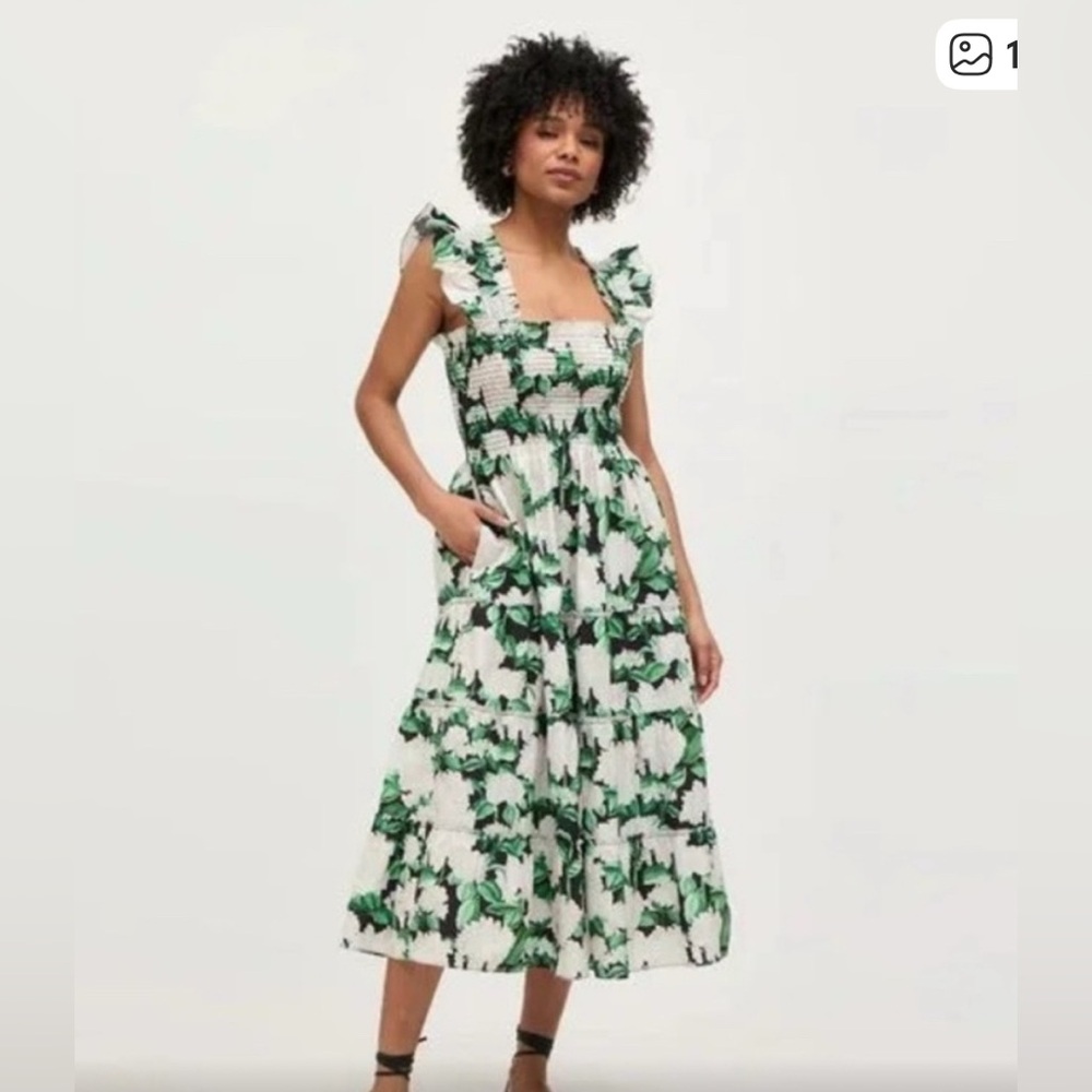Hill House Floral Green and White Midi Dress